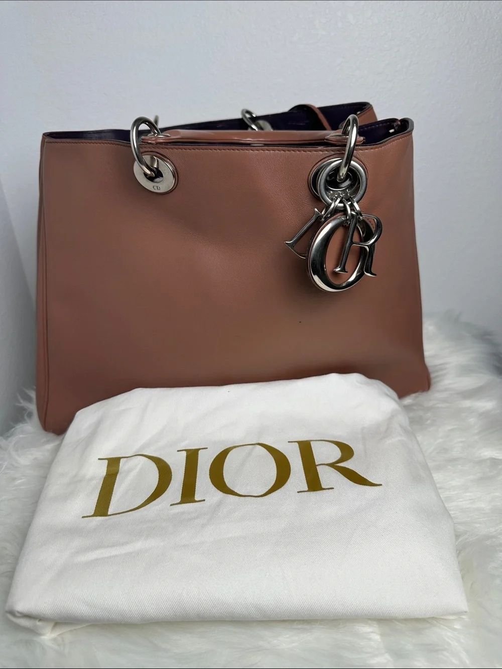 💯Authentic Christian Dior Large Lady Dior Tote Shoulder Bag i Dusty Rose Brown🍀 - Picture 9 of 17